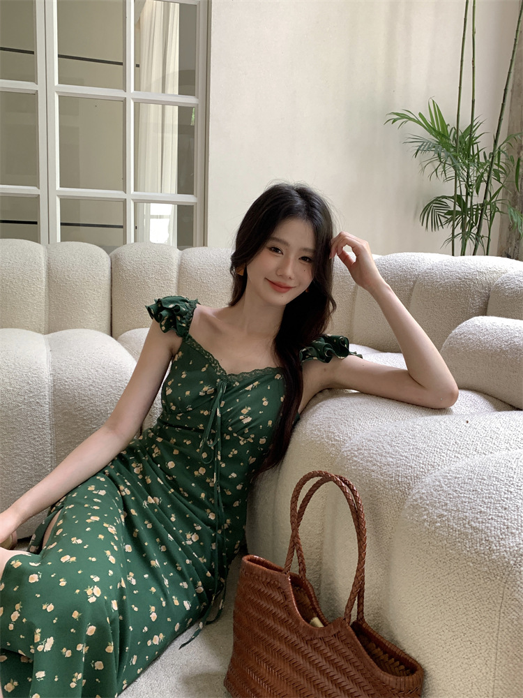 秀熙熙十三行2024夏季新款气质印花复古高腰短袖连衣裙女BS88041详情11