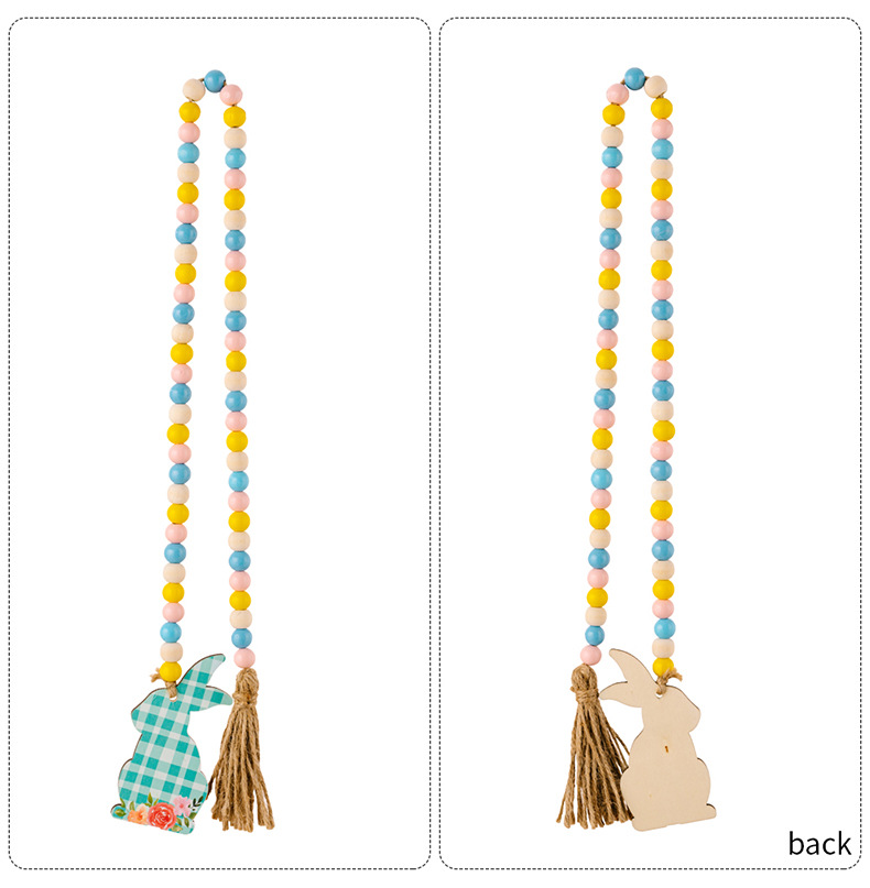 New cross-border Easter decorative items: Easter bead strings, checkered printed rabbits, wooden pendants, and colorful beads pic 5