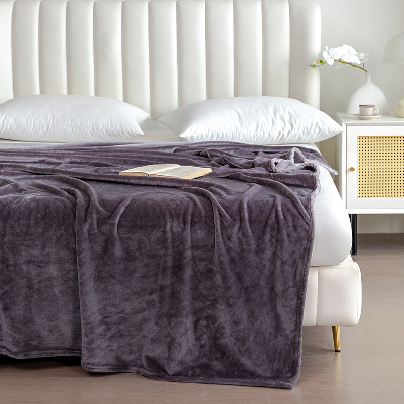 430-gram solid-color flannel coral velvet blanket, plain sofa cover blanket, air-conditioned nap blanket pic 2
