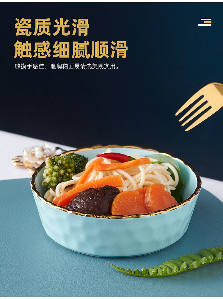 Nordic tableware, ceramic bowls, household fruit dessert bowls, ceramic fruit salad bowls, pasta breakfast bowls, lace bowls pic 5