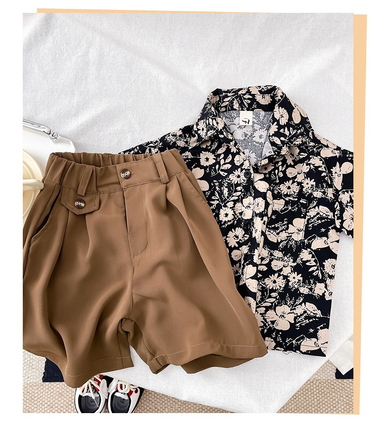 儿童夏装套装男童夏季新款童装女宝复古港风碎花短袖衬衫两件套潮详情20