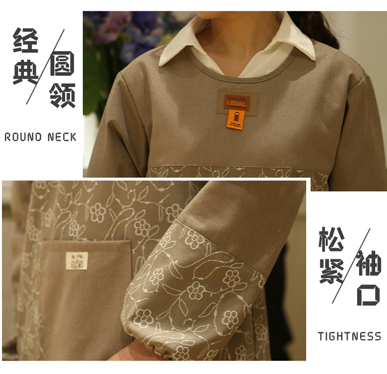 棉布双层防水有袖围裙 康乐屋家用厨房女纯棉全身布艺围裙批发详情9