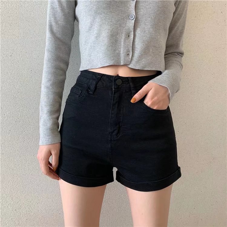 Wholesale of slim Hyuna style versatile rolled-up hot pants for women, high-waisted, light-colored tight denim shorts pic 44