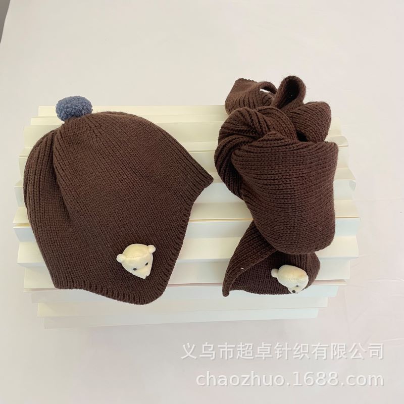 Invierno caliente INS viento niños osos cute protectores de oídos gorro bufanda set pic 2