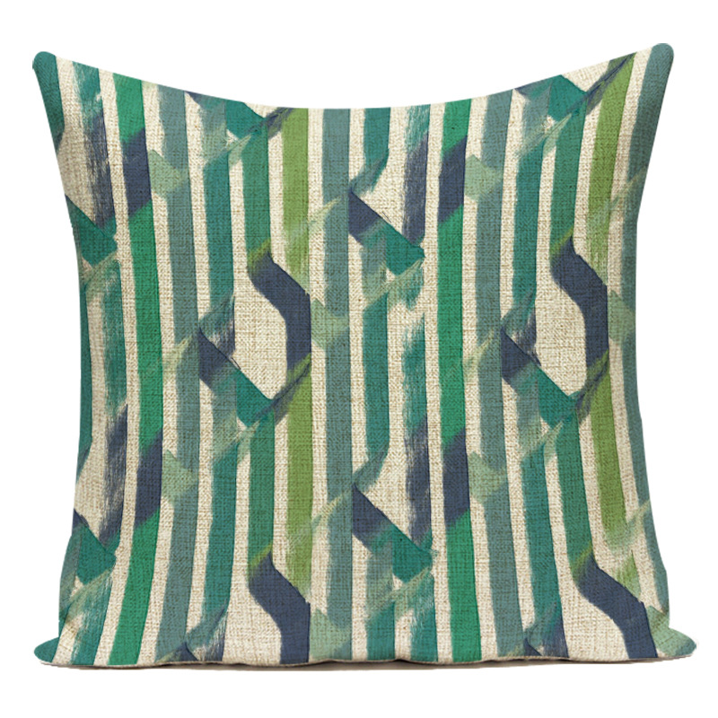 Wavy checkered line geometric throw pillow, linen seat cushion, modern Chinese-style car backrest pic 4