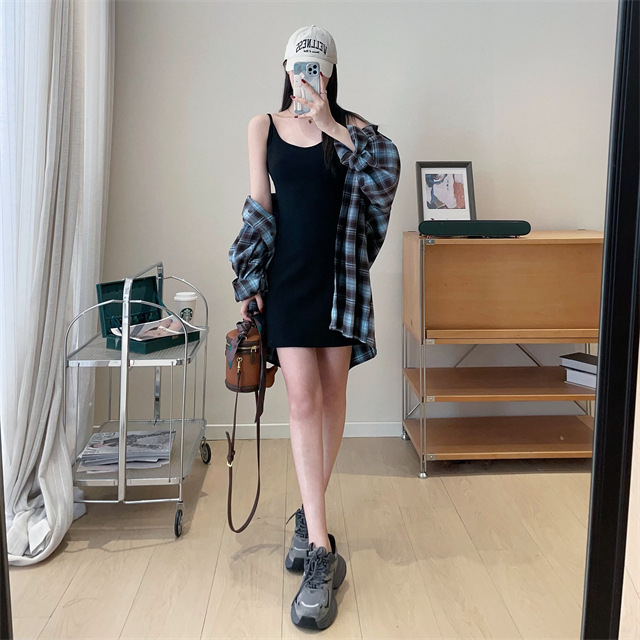 A retro, fashionable, loose and slimming mid-length brushed checked shirt for women in spring, new F090225 pic 20