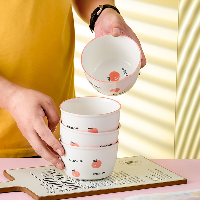 【4只装】水蜜桃陶瓷米饭碗可爱少女心家用餐具瓷碗碟碗盘釉下彩详情4