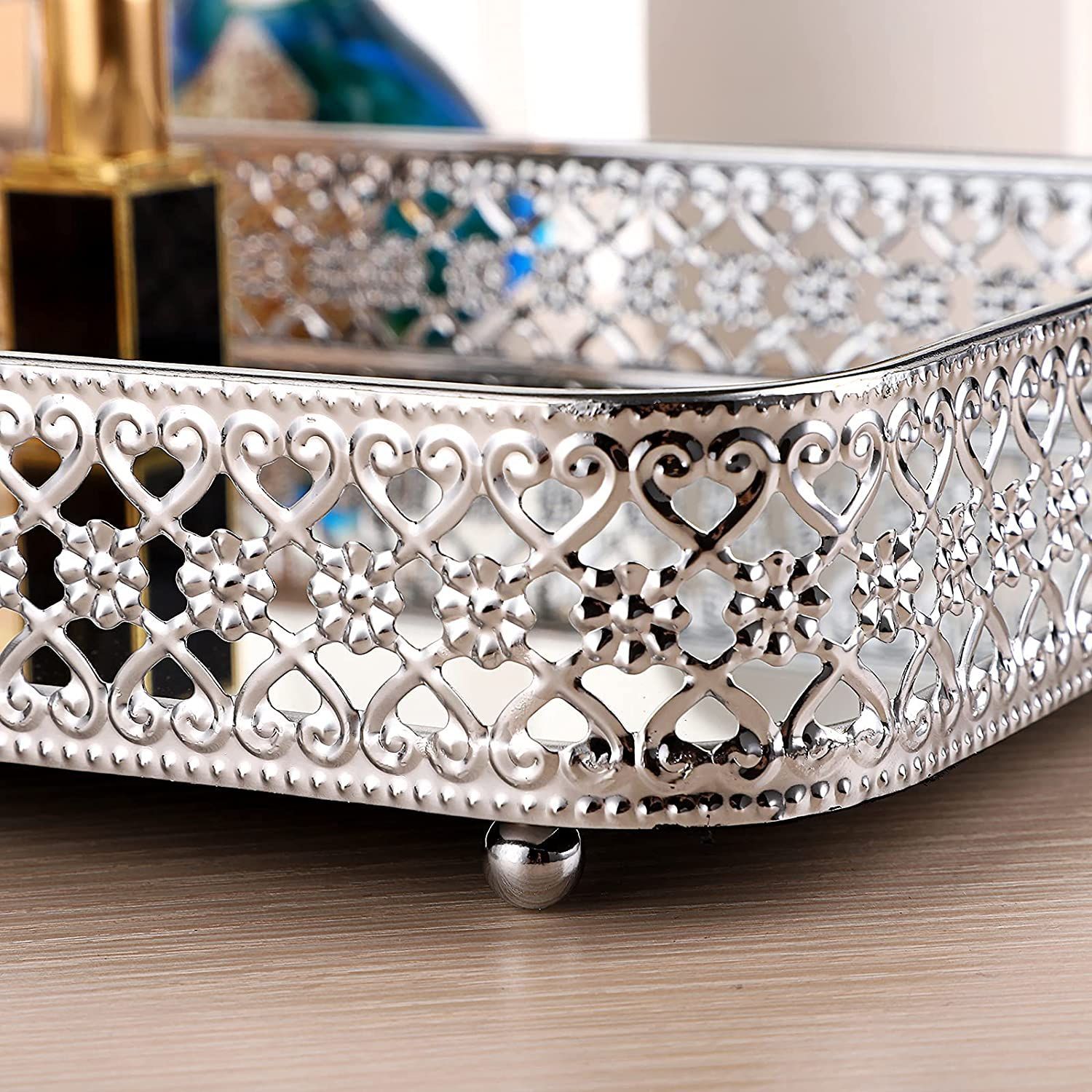 香水镜子托盘化妆梳妆台托盘空心雕刻珠宝饰品存储整理器装饰托盘详情8