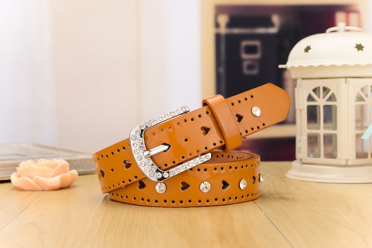 糖果色时尚装饰细腰带女韩版  皮带女款 水钻桃心腰带详情9