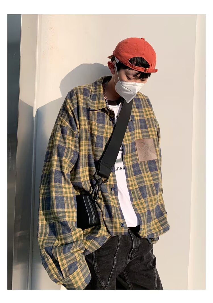 美式春秋季日系长袖格子衬衫男士韩版潮流ins网红休闲款衬衣外套详情31