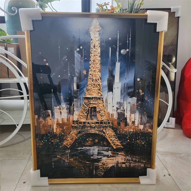 著名建筑埃菲尔铁塔挂画现代轻奢餐厅装饰画外贸大本钟镶钻晶瓷画详情7