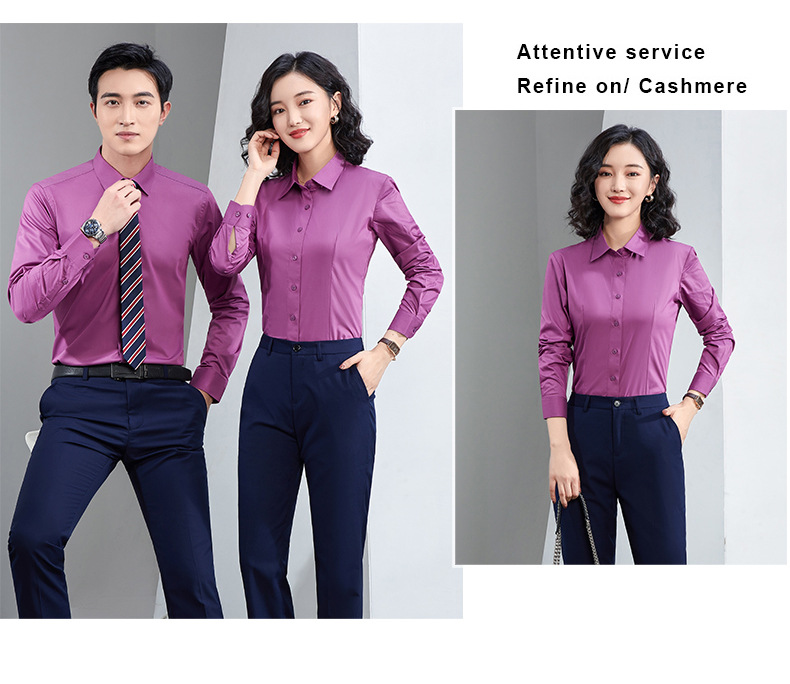 Factory direct supply of long-sleeved white bamboo fiber shirts for men, blue workwear no-iron fitted shirts for women, both men and women pic 32