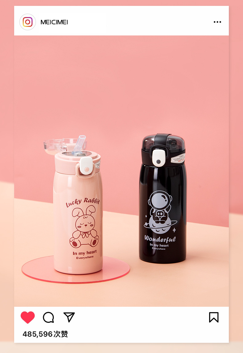 Cute bear transparent lid straw insulated cup, 304 stainless steel bouncing lid, fresh, simple, portable and easy to use pic 4