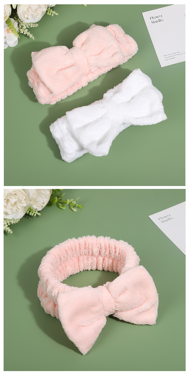 珊瑚绒洗脸发带 蝴蝶结可爱少女洗漱防湿发发饰发箍弹性化妆发带详情11