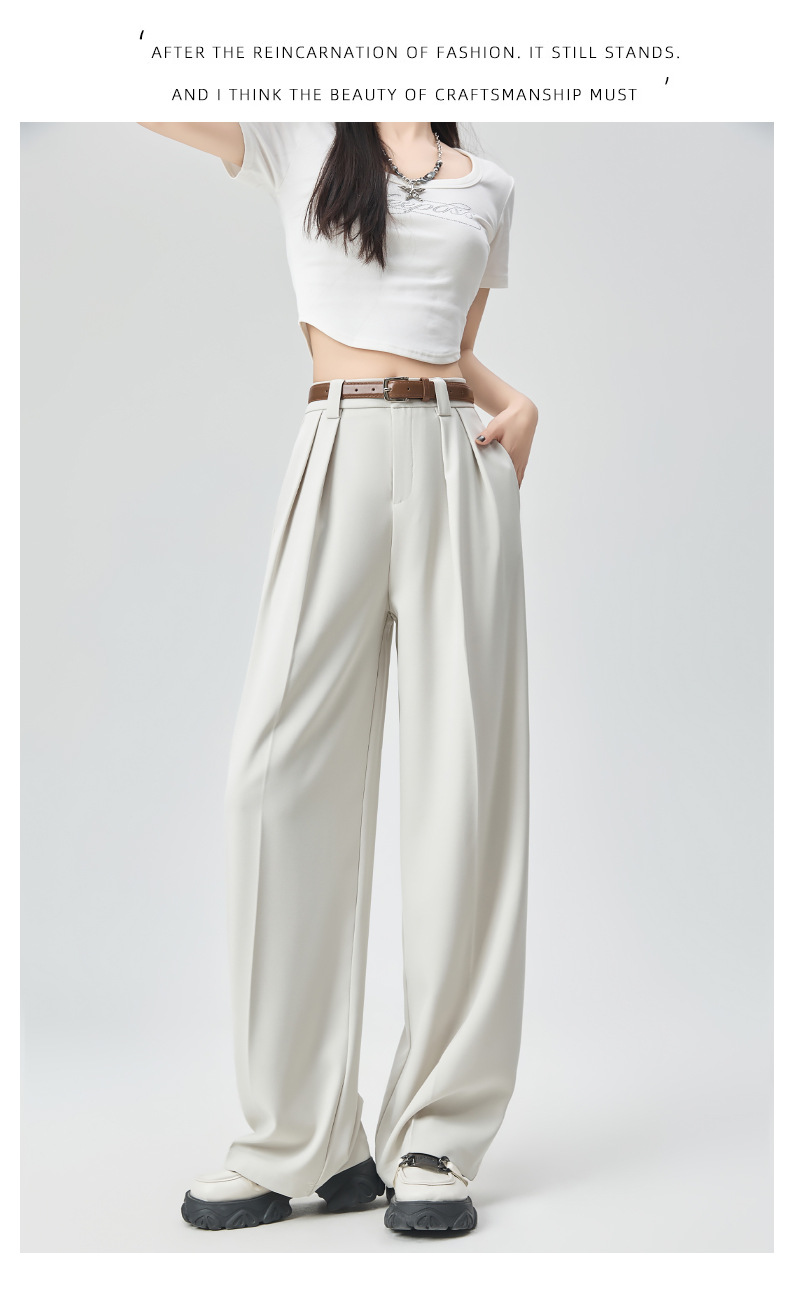 白色西装裤女夏薄宽松小个子直筒坠感休闲裤子高品质窄版阔腿长裤详情18