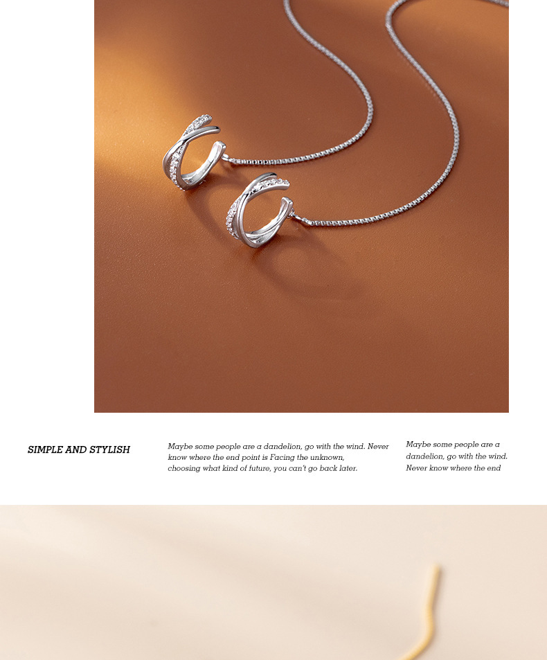 严选锆石交叉耳夹2024流苏耳线款的耳环纯银高级感轻奢小众耳饰品详情5