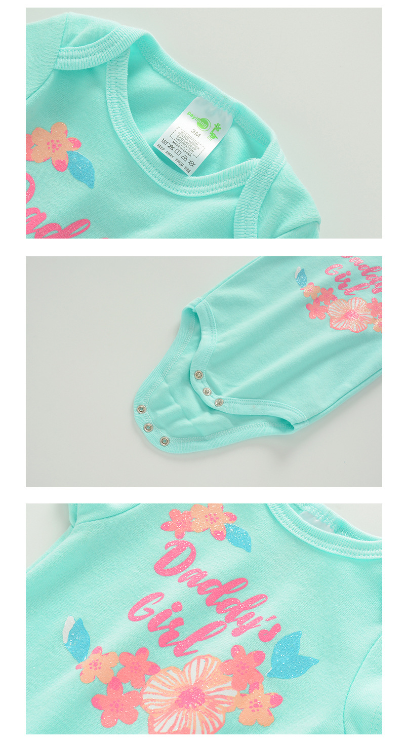 新款Payifang婴儿连体衣 女宝宝短袖三角哈+裙边短裤+头套详情6