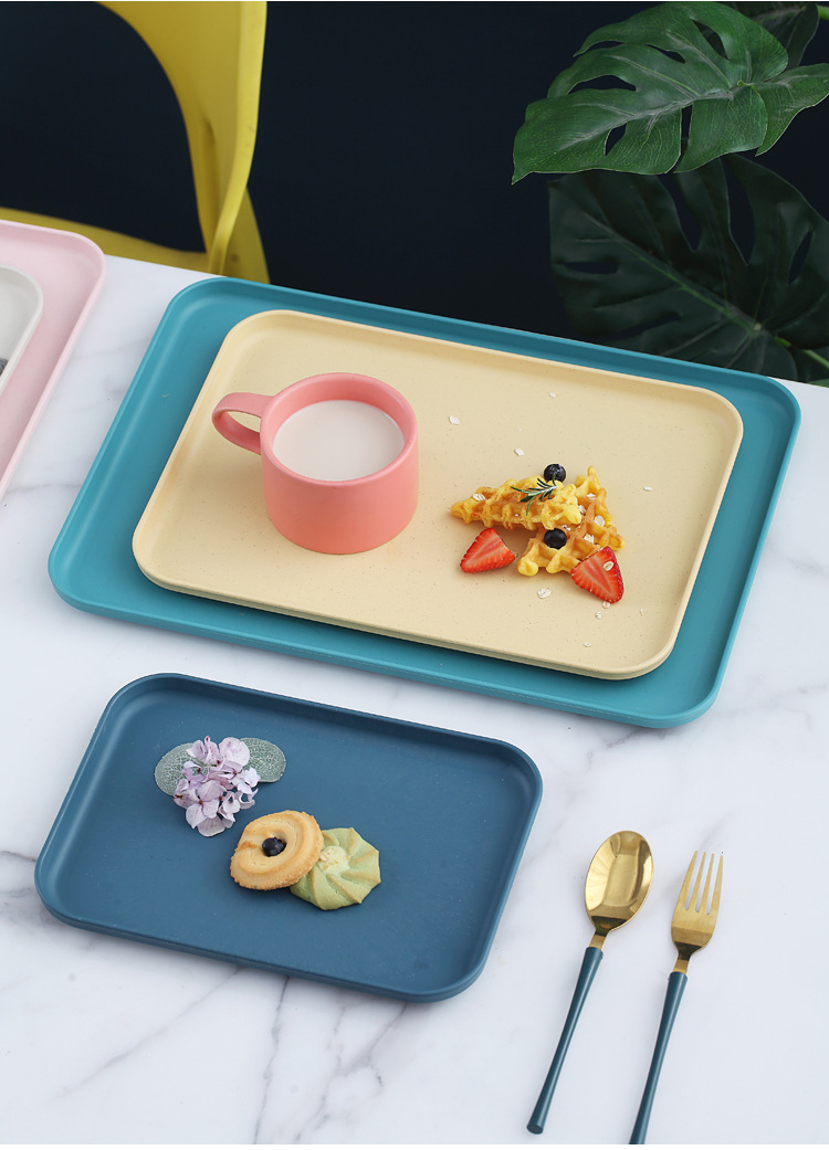 Wholesale cross-border InS-style Nordic wheat straw trays, household plastic living room fruit plates, rectangular trays pic 16