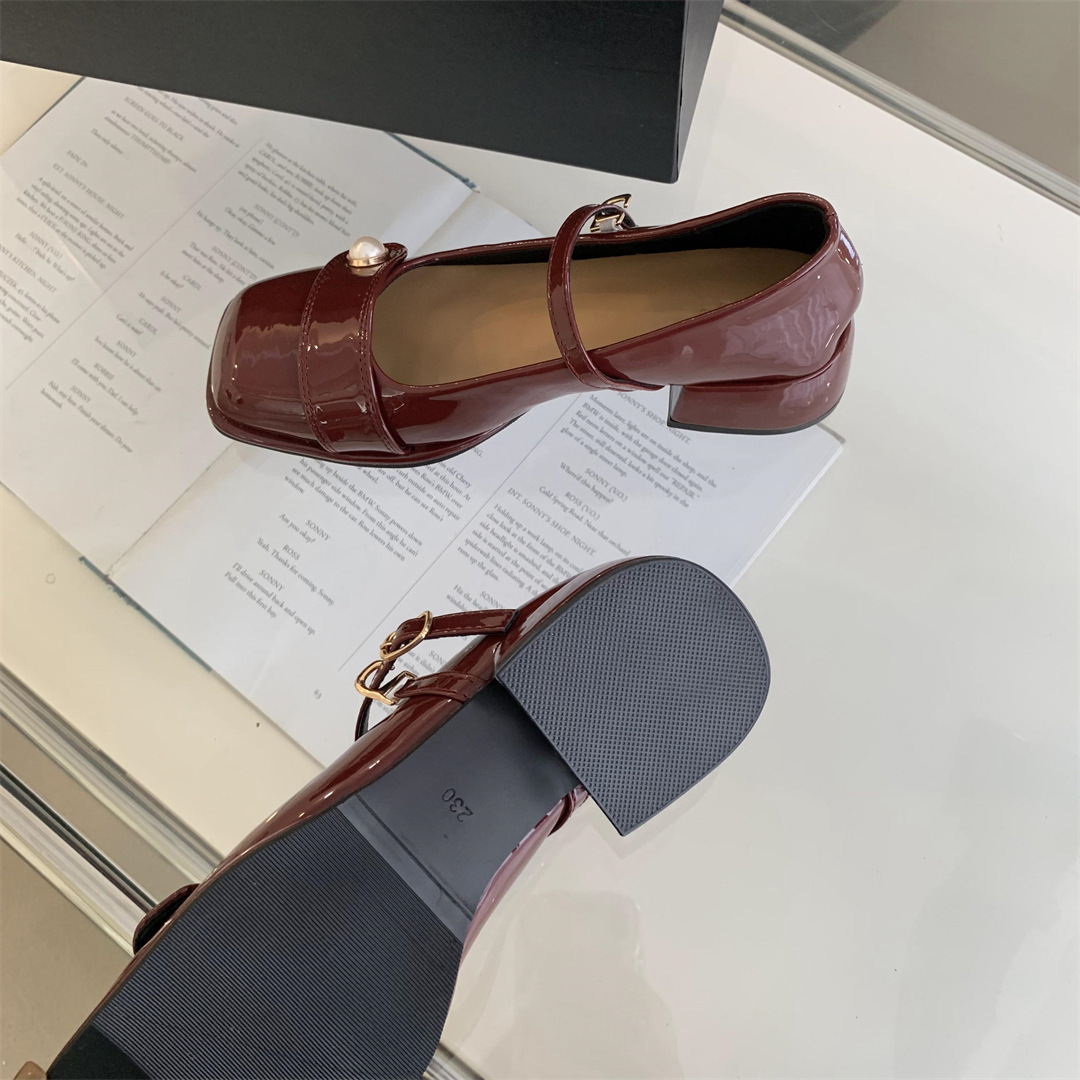 2023秋季新款时尚方头珍珠小香风纯色玛丽珍粗跟百搭时装单鞋女详情10