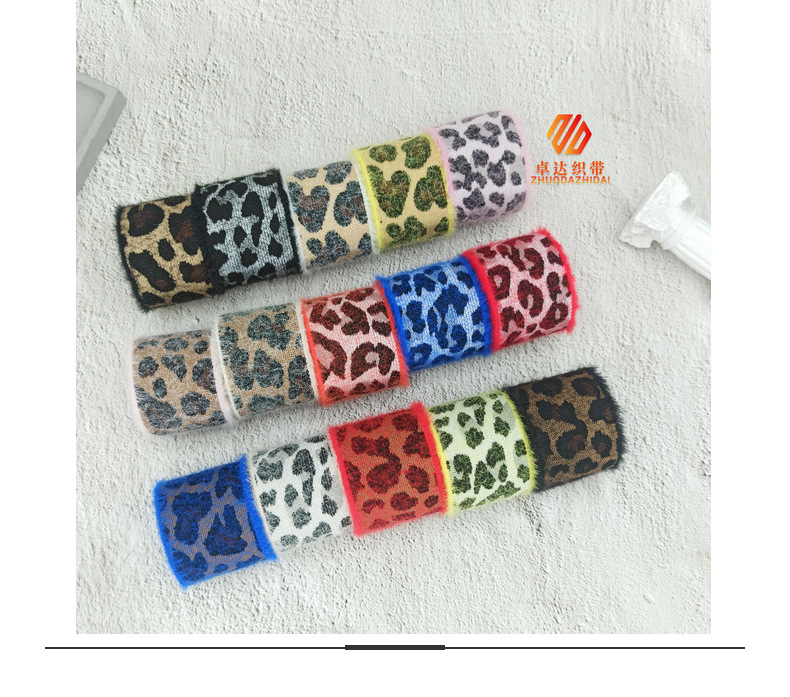 Wholesale leopard print fashionable jacquard elastic bands, plush rabbit fur skin-friendly waist and head decorative elastic webbing from the manufacturer pic 12