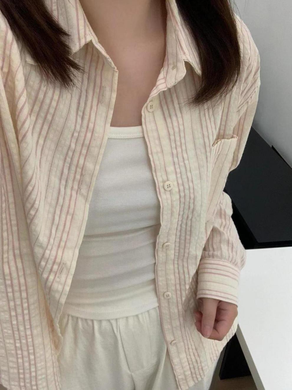 2024夏季薄款韩版防晒衬衫女条纹小清新宽松百搭衬衣外穿上衣潮详情6