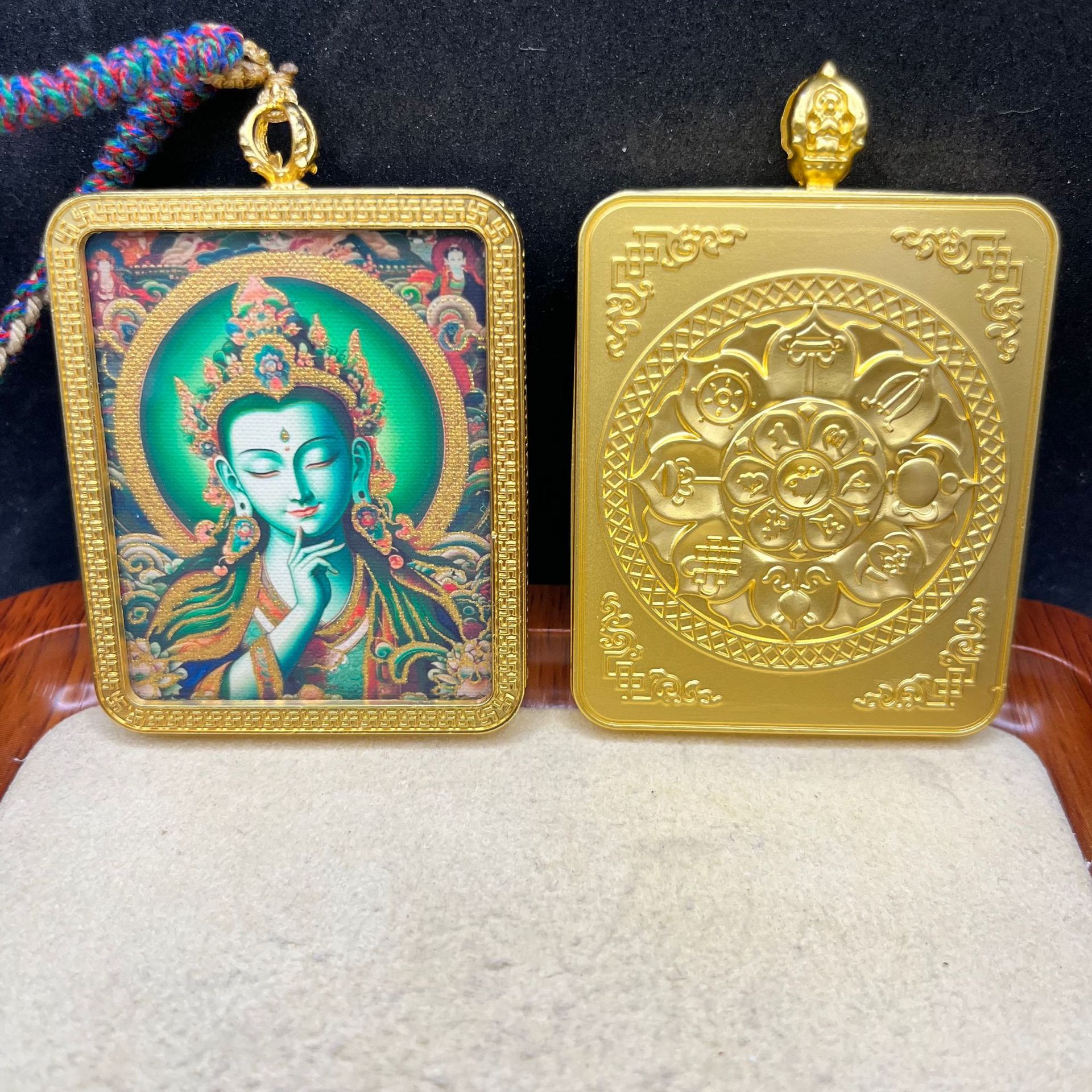 单面藏式浮雕合金唐卡文殊普贤本命佛随身佛牌黄财神吊坠详情21