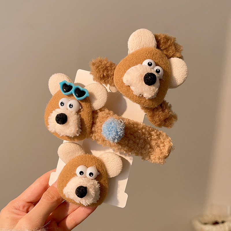 Cute plush hair clips for autumn and winter, back hair curls, face bangs, side clips, sweet large intestine hair bands pic 1