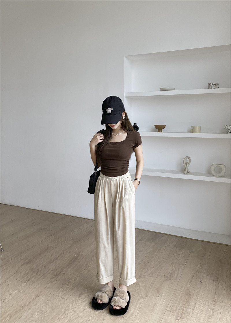 日系休闲裤子女夏薄款高腰显瘦遮肉阔腿直筒哈伦裤女速干裤九分裤详情22