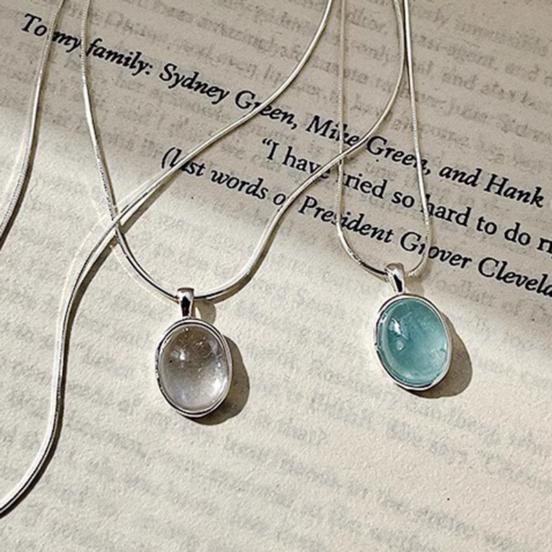 海蓝宝月光石项链女小众设计高级感椭圆吊坠轻奢时尚蛇骨链新款潮详情8