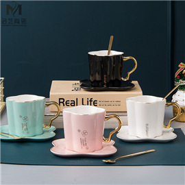 Gradient pearl shell ceramic coffee cup, girlish home breakfast cup, niche European-style ceramic cups and plates with high appearance standards pic 7