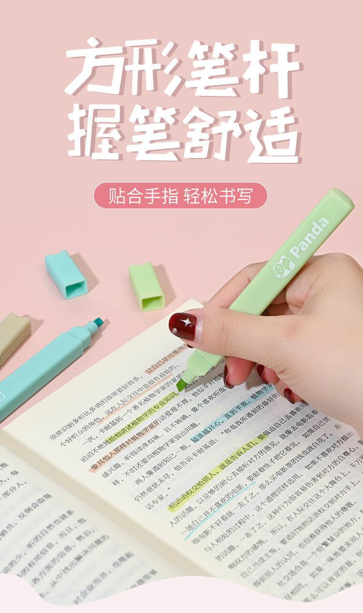 Cartoon panda highlighter, high appearance level, eye-protecting slanted marker pen, colorful key point marking notebook doodle marker pen pic 9