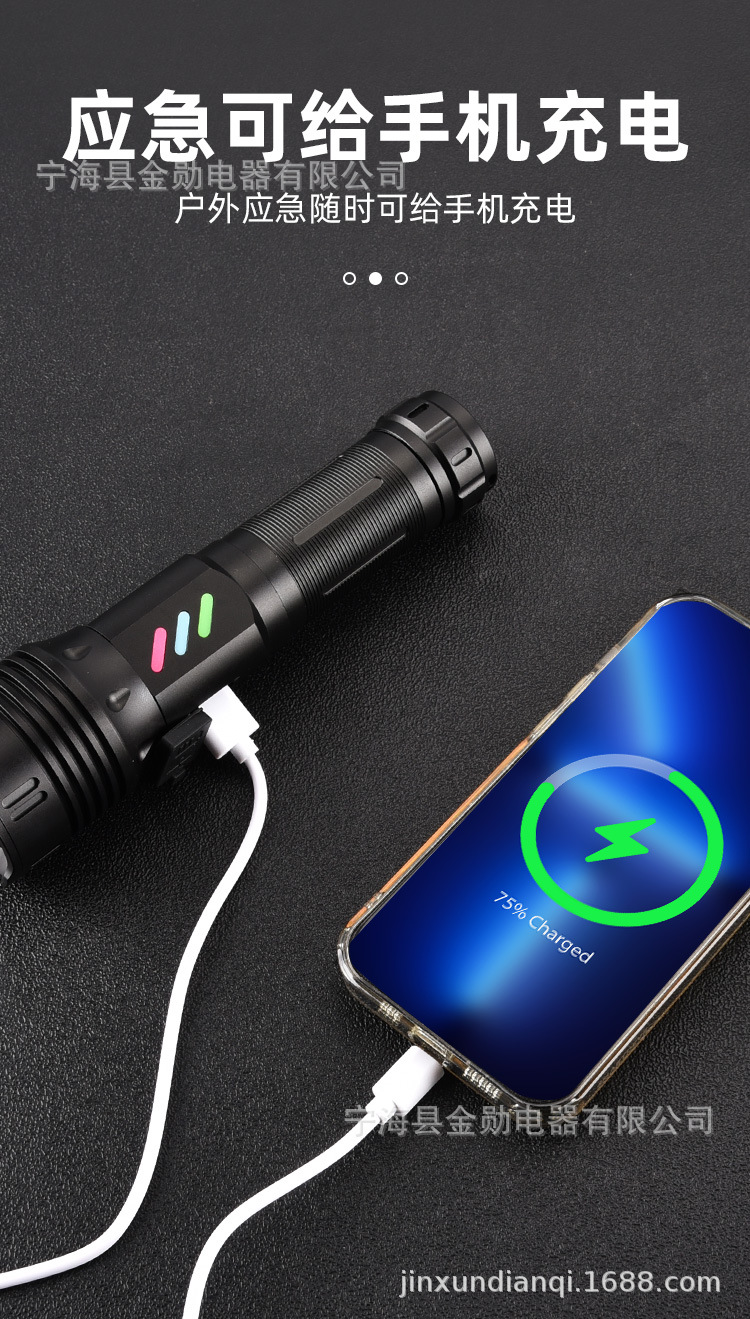 New high-intensity zoom long-range flashlight, USB charging digital display white laser flashlight, outdoor lighting flashlight pic 9