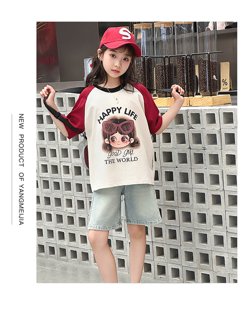 女童卡通T恤夏季2024新款女儿童纯棉上衣夏款中大童薄款短袖体恤详情13