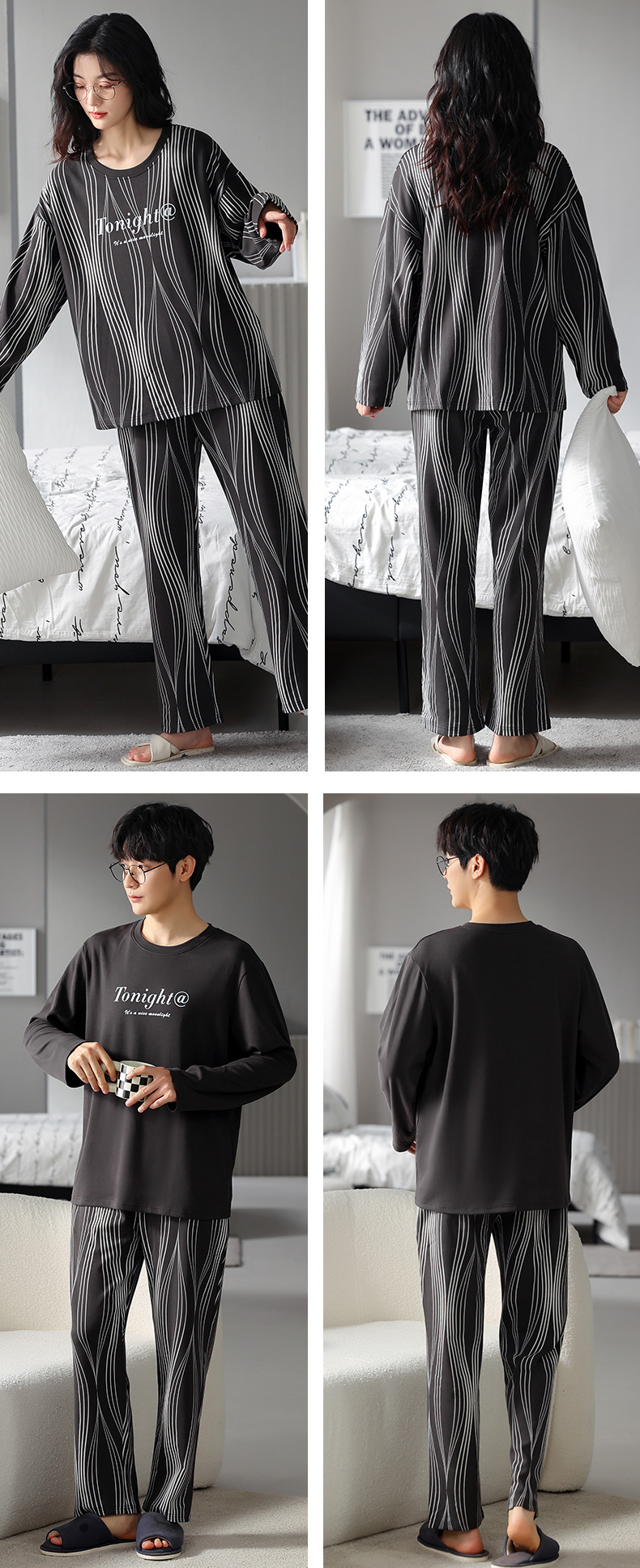 品牌情侣睡衣女长袖纯棉冬季新款韩版男士大码秋冬全棉家居服套装详情17