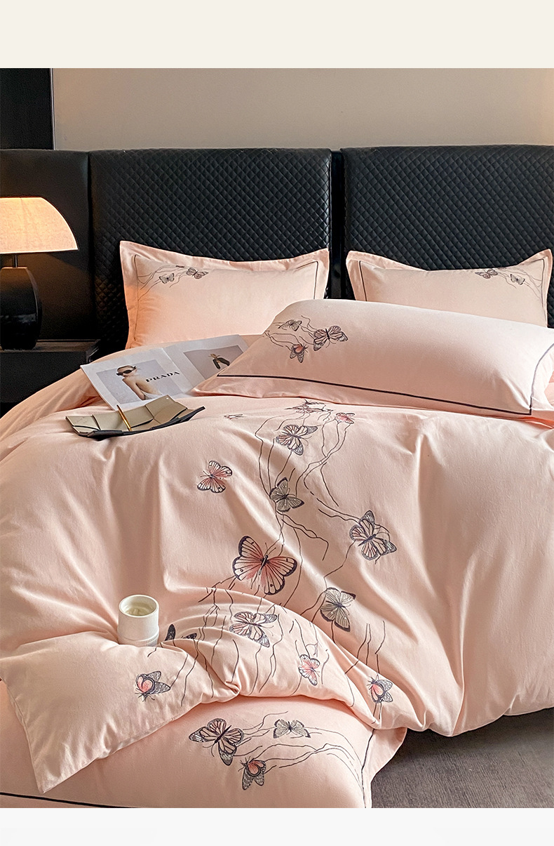 Wholesale European-style autumn and winter 100-cotton all-cotton brushed embroidery four-piece set, active pure cotton thickened quilt cover and bed sheet cap pic 16