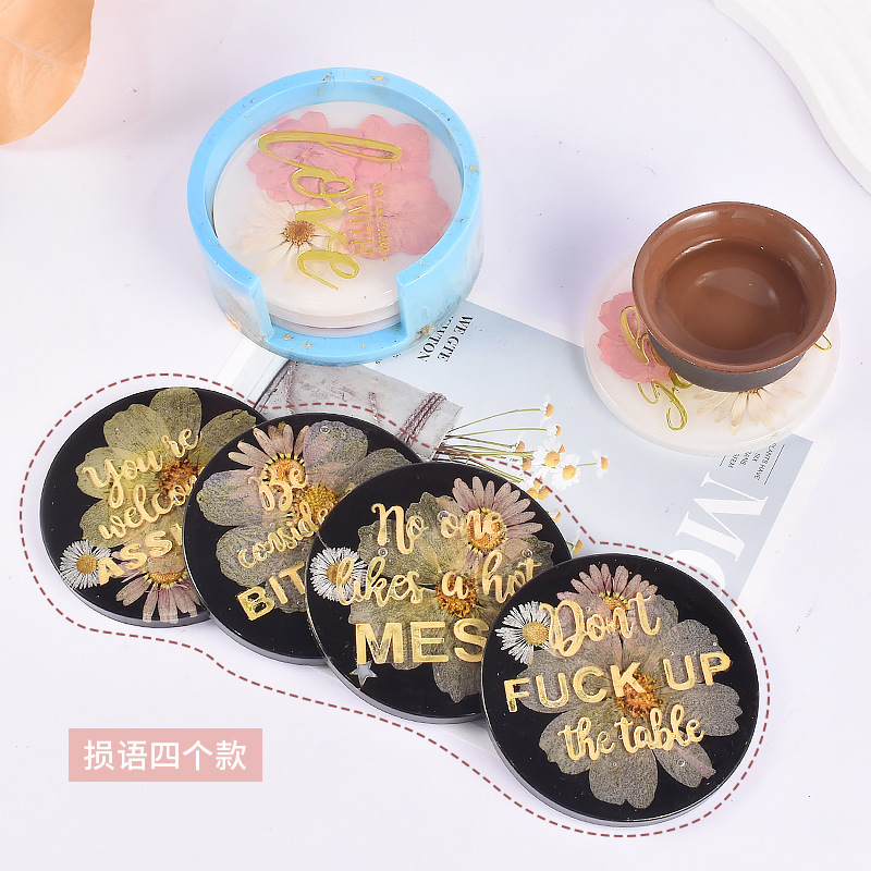 diy crystal resin, English letter blessing words, teasing words, coasters, cup holders, mirror silicone mold pic 9
