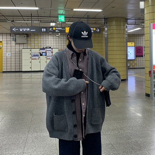 撞色针织开衫上衣女2022秋冬新款宽松慵懒风外穿软糯毛衣外套女装详情11