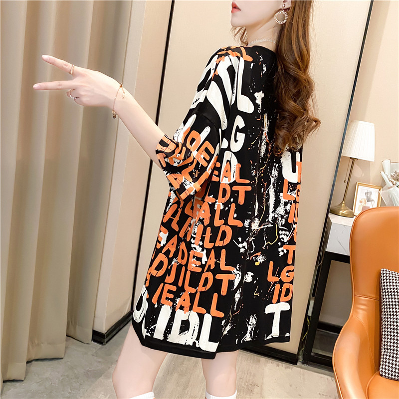 Mid-length short-sleeved T-shirt for women, 2021 new summer Instagram trendy Korean style loose large-sized student graffiti top pic 14
