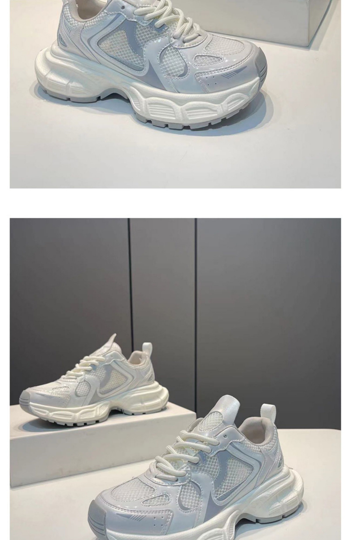 欧洲站厚底老爹鞋女2024新款荧光银色小白鞋春夏秋冬季透气运动鞋详情11