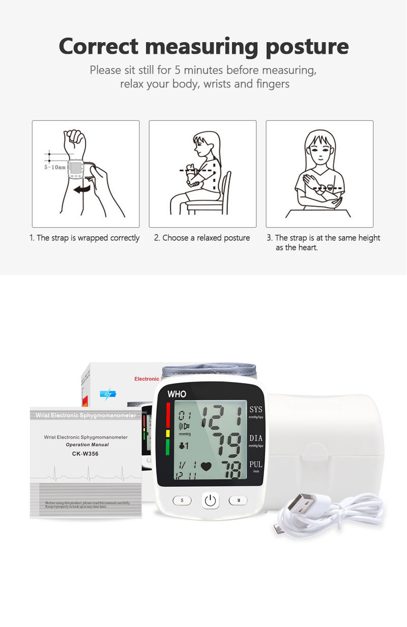 Foreign trade English version home fully automatic smart wrist electronic blood pressure monitor, lithium battery voice blood pressure monitor, blood pressure monitor pic 14