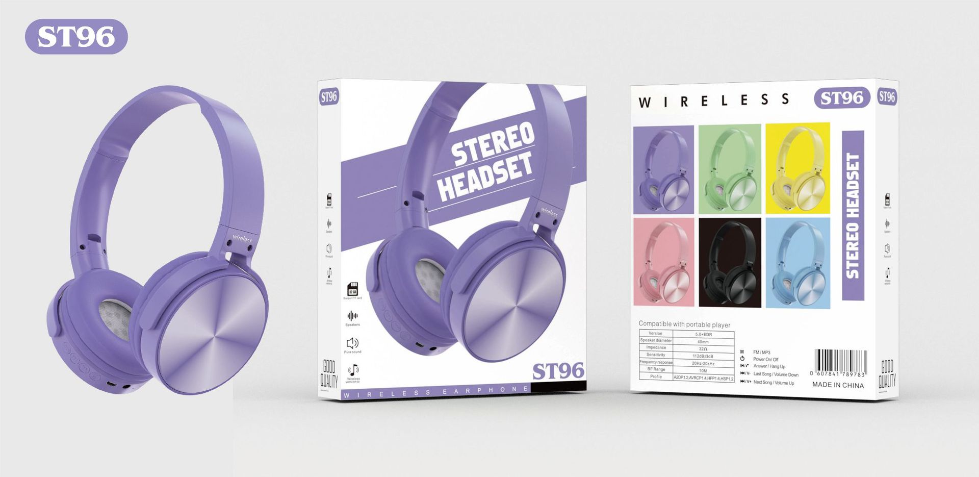 New Maca headband wireless Bluetooth Headphones ST96 with SIM card FM radio Bluetooth 5.0 factory pic 1