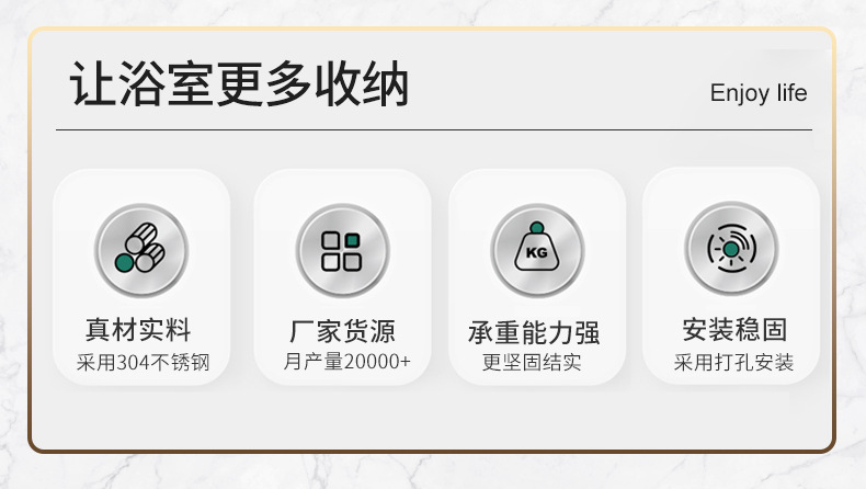 Wholesale 304 stainless steel bathroom glass shelves, bathroom mirror front shelves, washbasin storage racks in stock pic 10