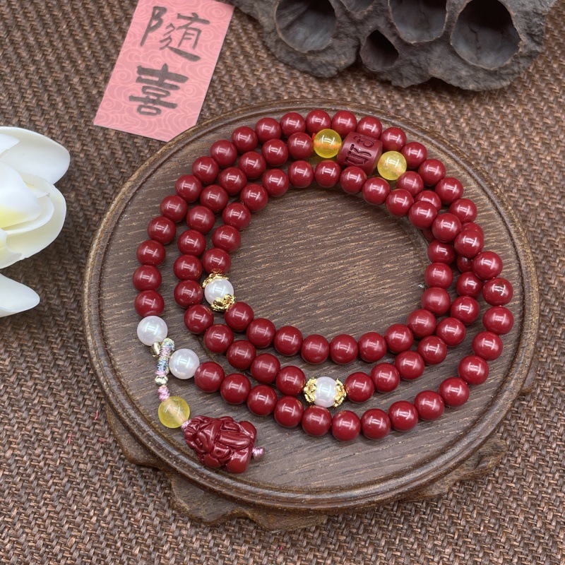 新款108颗紫金朱砂男女手串朱砂貔貅平安扣葫芦配饰文玩手链批发详情1