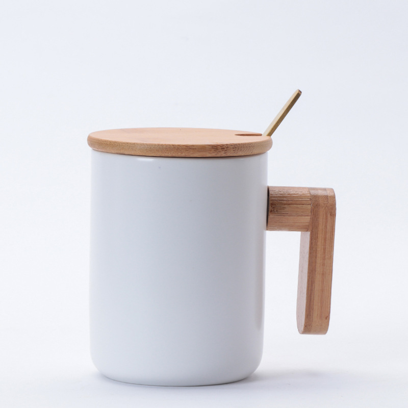 Ceramic mug with a lid and wooden handle pic 2