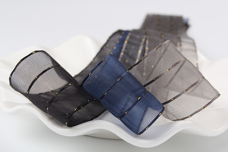 Dingxin Gold thread dotting silk Ribbon diy handmade bow decoration Flower bouquet Gift packaging Transparent golden striped ribbon pic 8