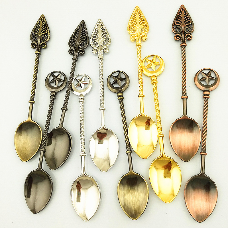 New retro alloy coffee spoon, ice cream spoon/jam spoon, small recipe, gold, silver and copper dessert spoon (JY90) pic 37