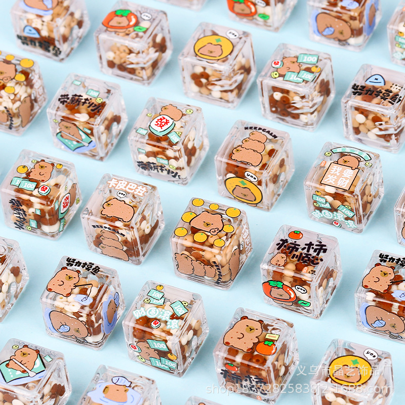 Transparent cartoon series square beaded oil-impregnated acrylic perforated diy handmade necklace, bracelet and mobile phone chain accessories pic 5