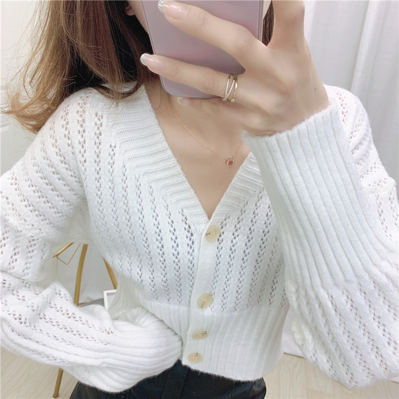 Spring and autumn thin knitted jacket for women, short 2021 new style, laid-back V-neck top, sweater cardigan, trendy outerwear pic 3