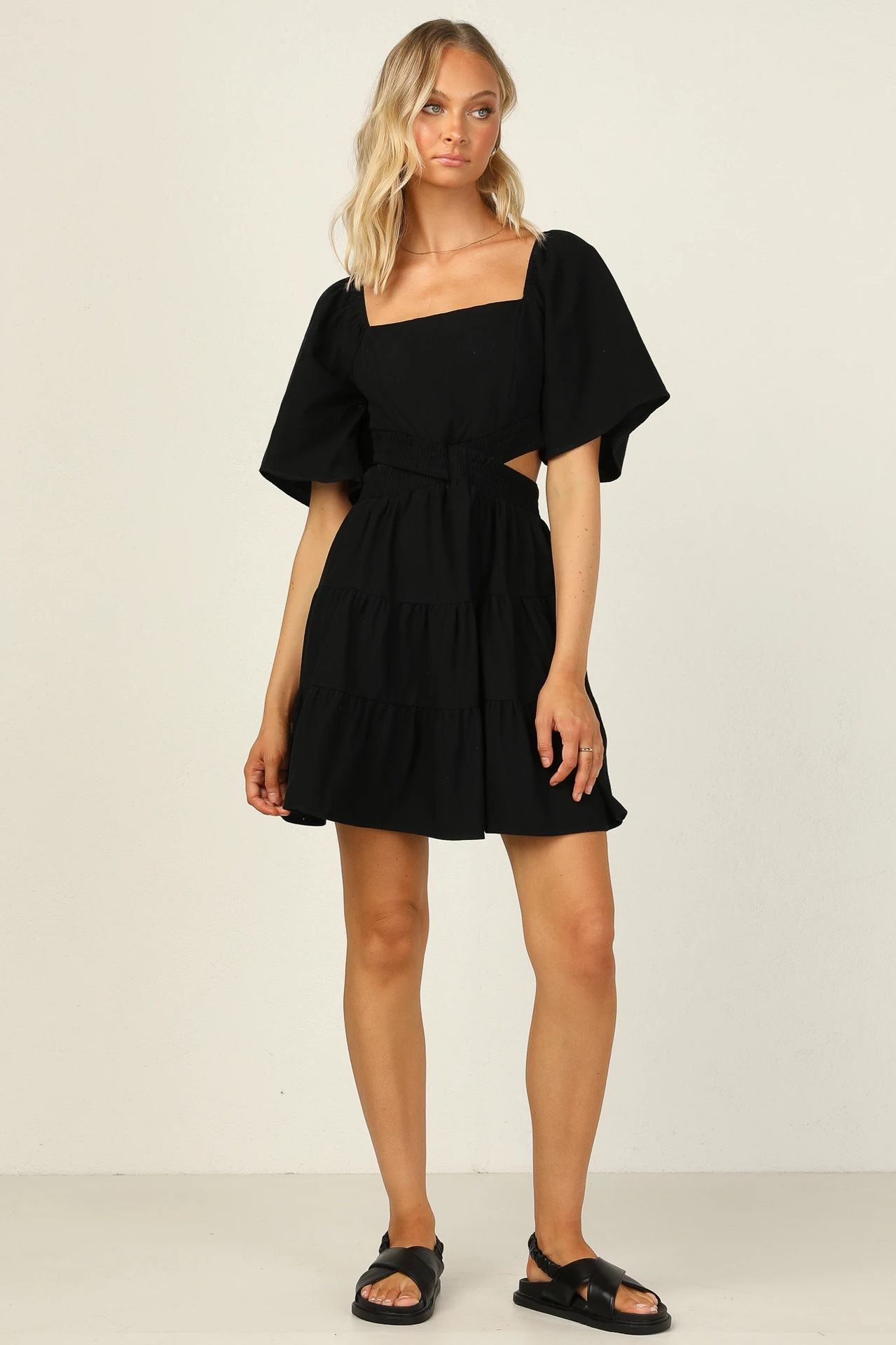 2022 European and American Cross-border Spring/Summer New solid-color rubber-waisted fresh and sweet short dress 22053 pic 10
