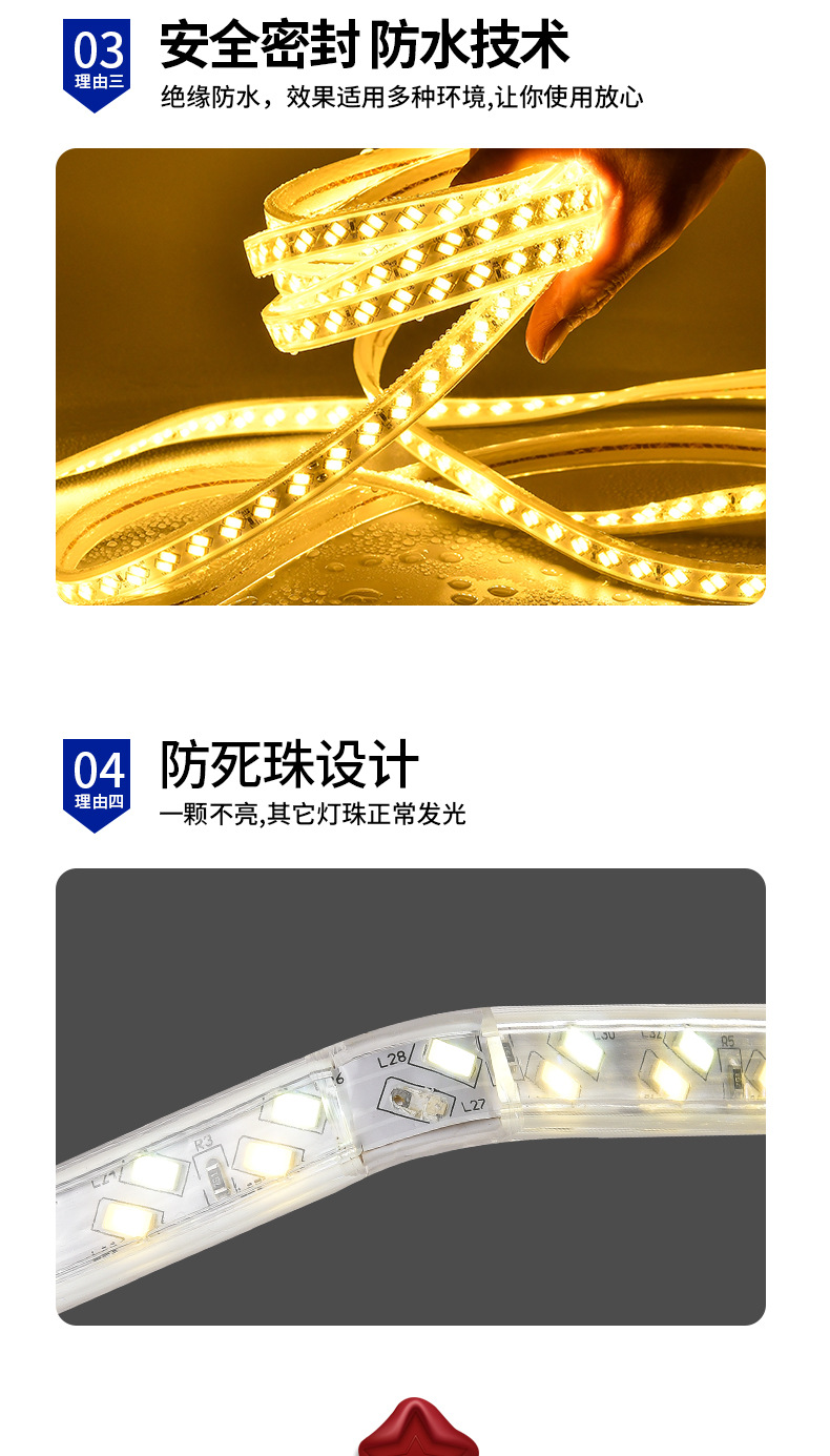 Three-color variable light strips, home color-changing, living room ceiling 220V outdoor waterproof long soft LED light strips pic 9